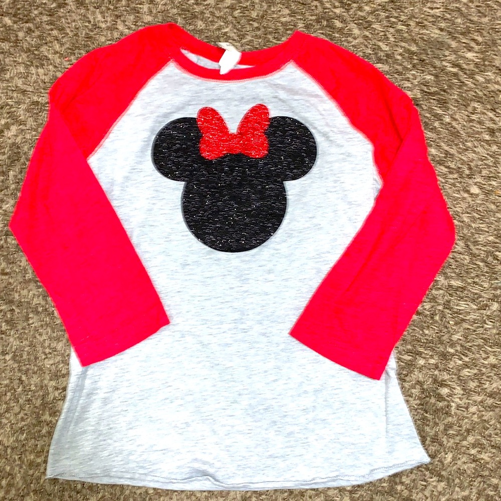 L.A.T. Apparel minnie mouse woman shirt 3/4 sleeve glitter minnie size SMALL